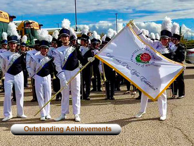 Outstanding Achievements CFHS marching band with Rose Parade flag